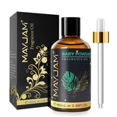 MAYJAM Baby Powder fragrance oil in a 100ml amber glass bottle with dropper