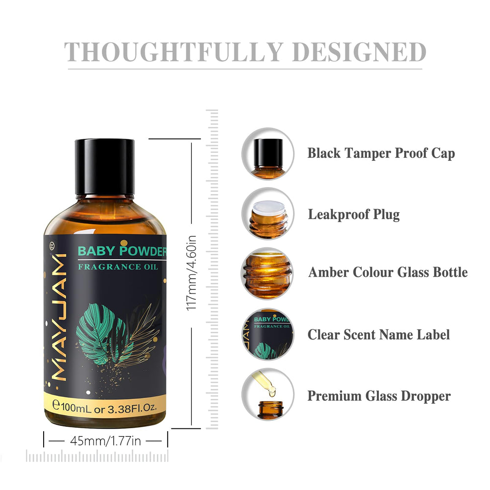 Amber glass bottle and dropper details for MAYJAM oil