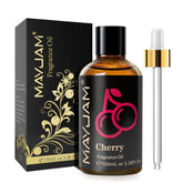 Amber glass bottle of MAYJAM Cherry Fragrance Oil with glass dropper