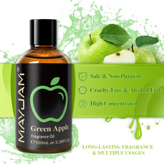 Close-up of glass dropper with MAYJAM Green Apple fragrance oil