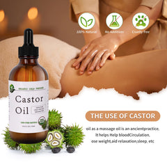 MAYLINK Organic castor oil label highlights hexane-free, unrefined, and non-GMO status.
