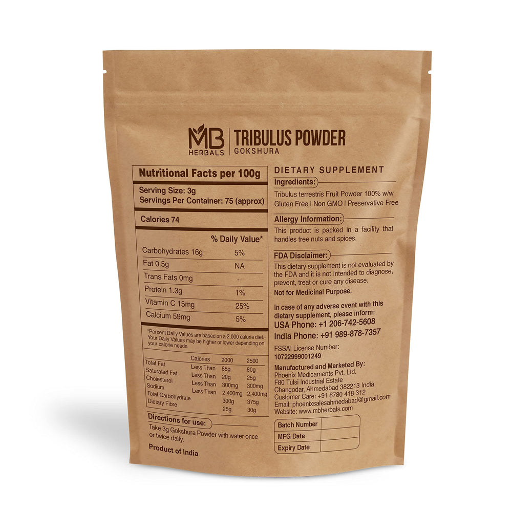 Tribulus terrestris powder in a scoop