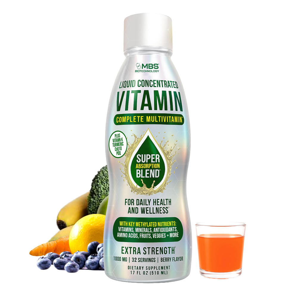 Bottle of MBS Biotechnology Liquid Multivitamin for Adults – Berry Flavor, 17 oz