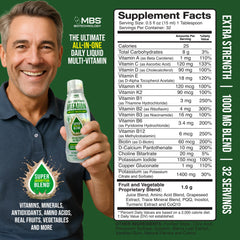 Close-up of berry-flavored liquid multivitamin bottle label