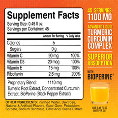 Front view of MBS Liquid Turmeric bottle