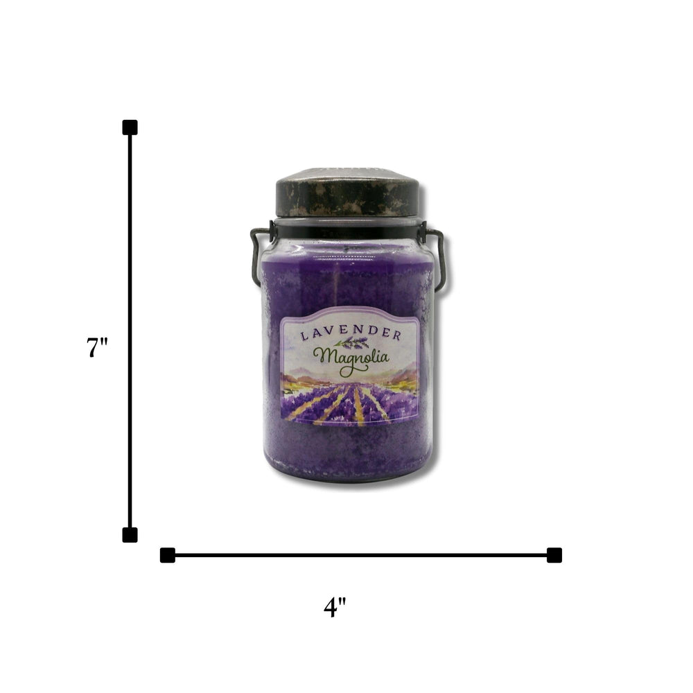 McCall’s Lavender Magnolia candle uses paraffin wax for a clean, steady burn over hours.