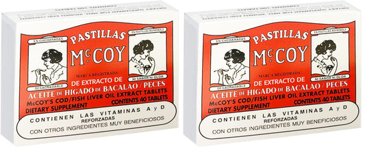 Label on Mccoy cod/fish liver oil extract tablets bottle