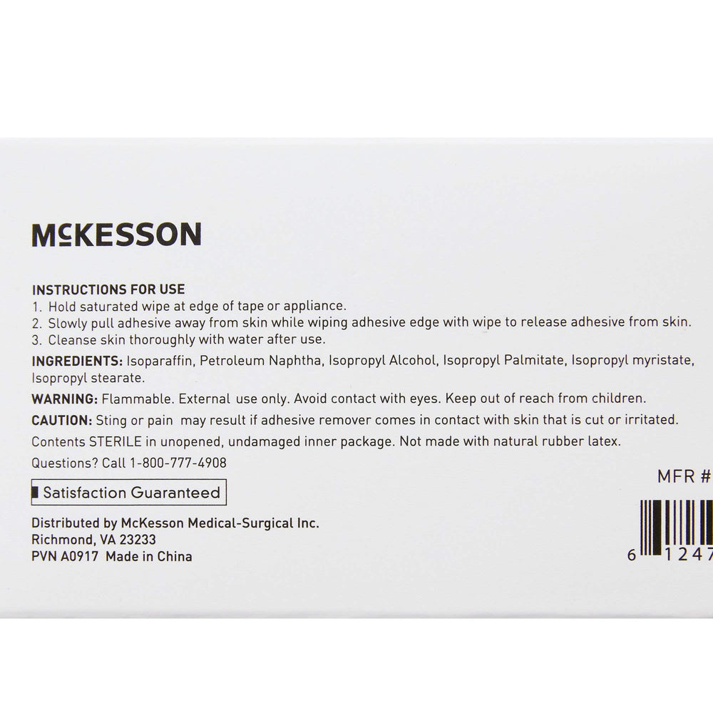 McKesson sterile wipe in portable packet for on-the-go cleaning.