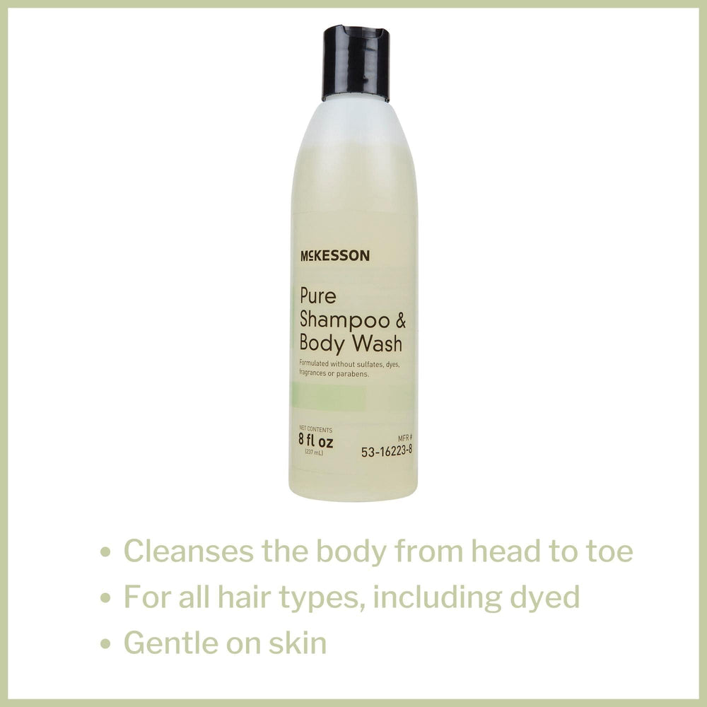 McKesson Pure label close-up shows sulfate-free and fragrance-free formula.