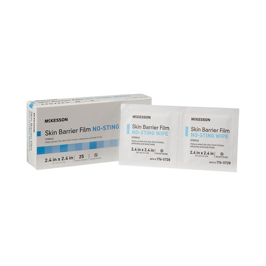 McKesson Skin Barrier Film wipes in individual packets for sterile, no-sting protection.