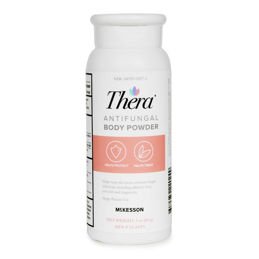 McKesson Thera Antifungal Body Powder bottle for easy anti-fungal care at home