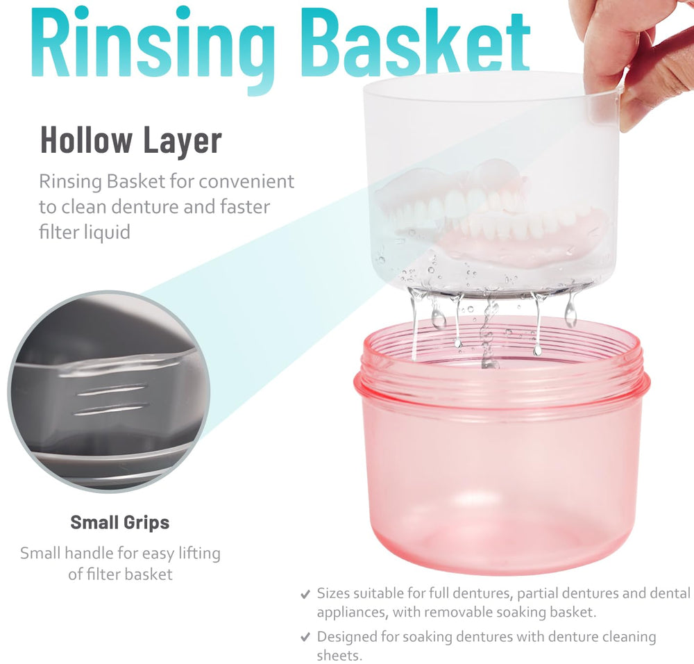 All-in-one denture bath kit with denture cup, lid and accessories