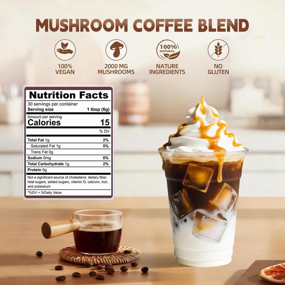 MCT oil and coconut milk alongside mushroom coffee ingredients