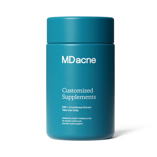 MDacne DIM Skin Clearing Supplements bottle and packaging