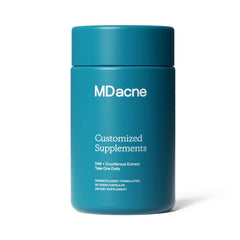 MDacne DIM Skin Clearing Supplements bottle and packaging