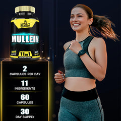 Close-up of Mecisco product label for 11in1 Mullein Leaf Capsules