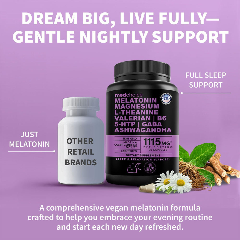 MEDCHOICE melatonin capsules ingredients panel for informed sleep support.