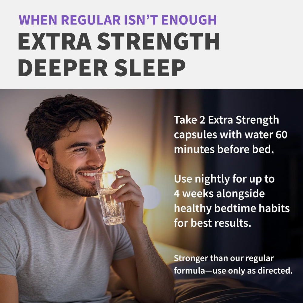 MEDCHOICE night time routine with a glass of water beside capsules