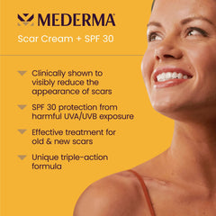 Mederma Scar Cream Plus SPF 30 tube application close-up showing easy daily use.
