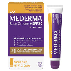 Mederma Scar Cream Plus SPF 30 tube front for scar care and sun protection.