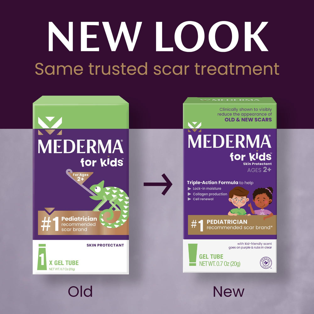 Mederma Scar Gel for Kids bottle close-up showing squeeze tube.