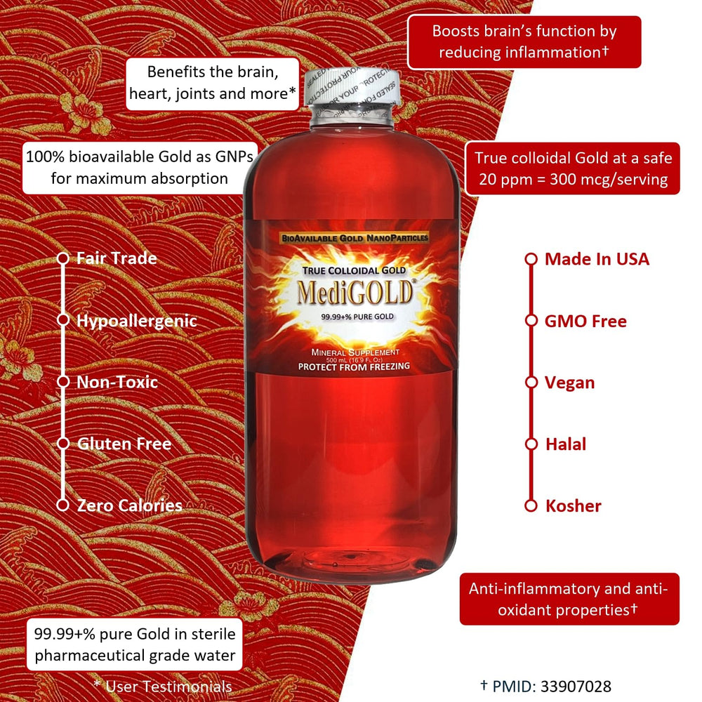 No ionic gold, no color additives, and no protein in MediGOLD colloidal gold