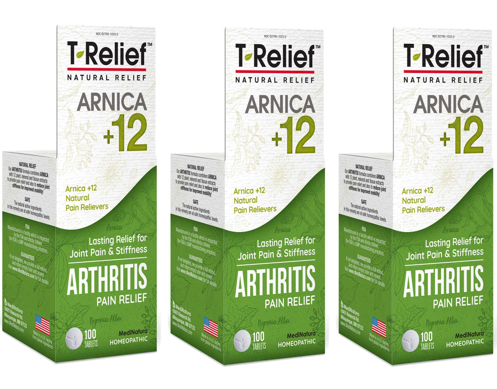 MediNatura T-Relief pack front view promotes joint support and triple-pack convenience
