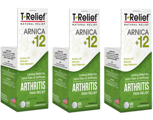 MediNatura T-Relief pack front view promotes joint support and triple-pack convenience