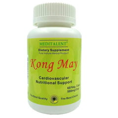 Meditalent Kong May capsules close-up, highlighting natural ingredients for potential cardiovascular support.