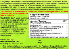 Meditalent Kong May ingredients label listing Antrodia and red yeast rice for potential well-being.