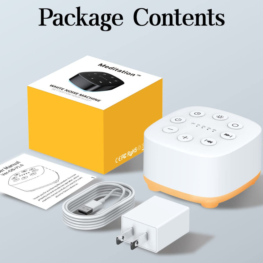 Meditation white noise machine travel-ready image shows portable power options