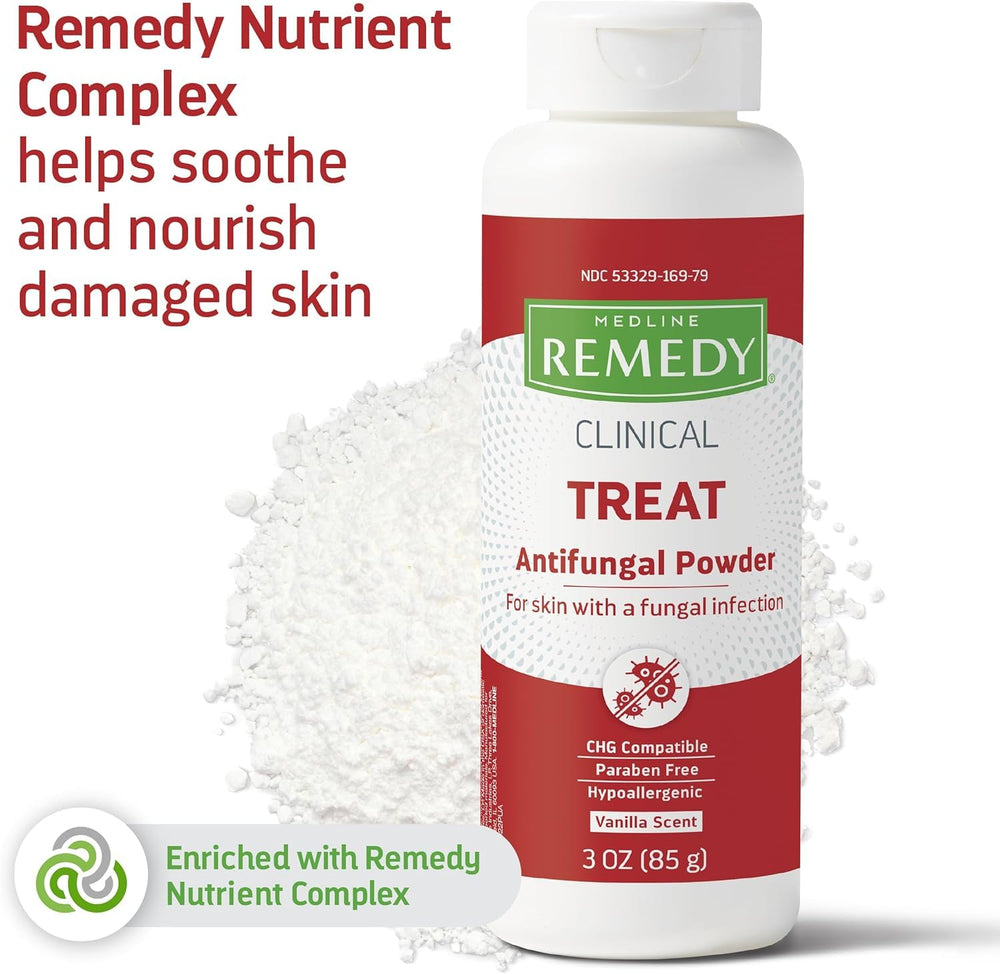 Foot with powder application after cleansing to help stay dry and comfortable.