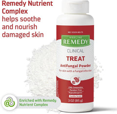 Foot with powder application after cleansing to help stay dry and comfortable.