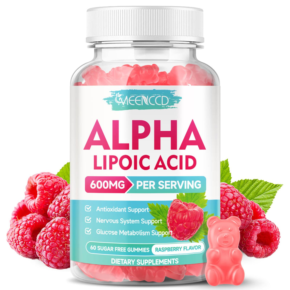 Bottle of MEENCCD Alpha Lipoic Acid Gummies Raspberry flavor