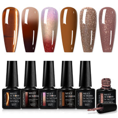 MEET ACROSS Brown Gel Nail Polish Set bottles with rich color and long wear
