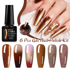 MEET ACROSS gel color swatches for nude and glitter shades offering versatile looks