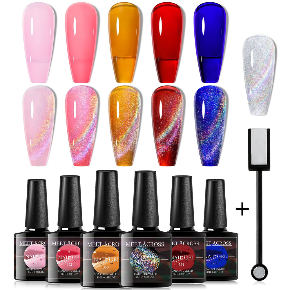 MEET ACROSS cat-eye glitter gel polish set in gift box for stylish nails.