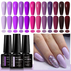 MEET ACROSS glossy nail polish bottle close-up showing a high-shine finish.