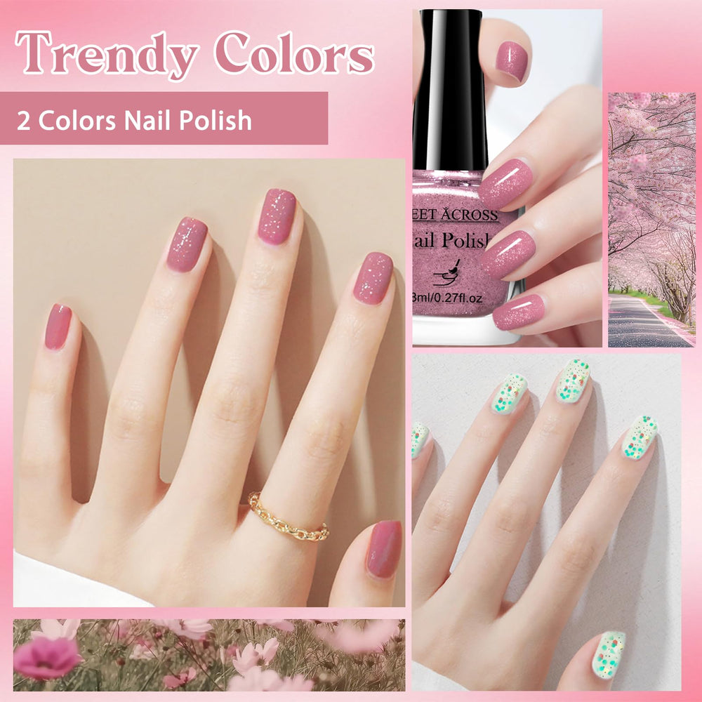 MEET ACROSS nail polish set cream bottle demonstrates versatile nude shade for everyday wear.
