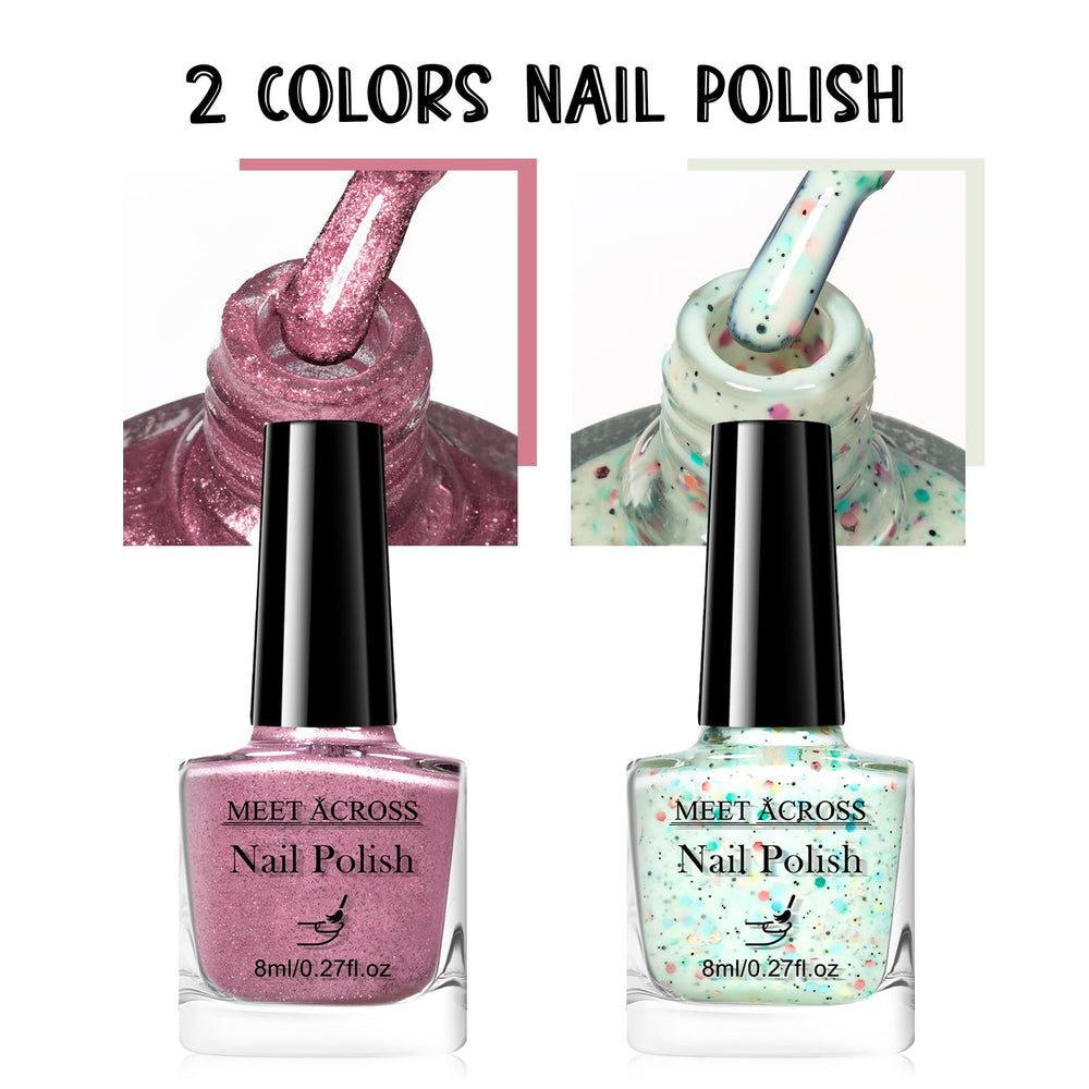 MEET ACROSS nail polish set quick-drying action minimizes smudges for on-the-go touchups.