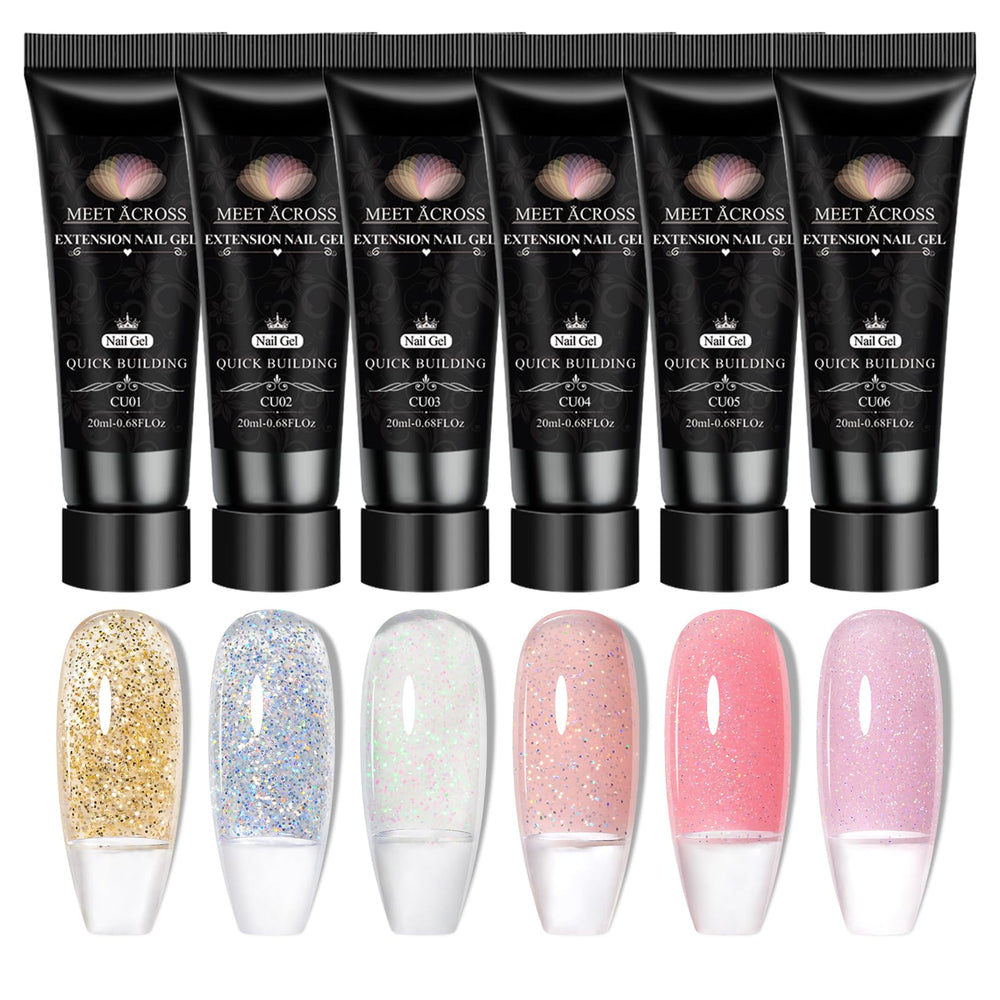 MEET ACROSS Poly Gel Set pinkish nude swatches for versatile DIY nails.