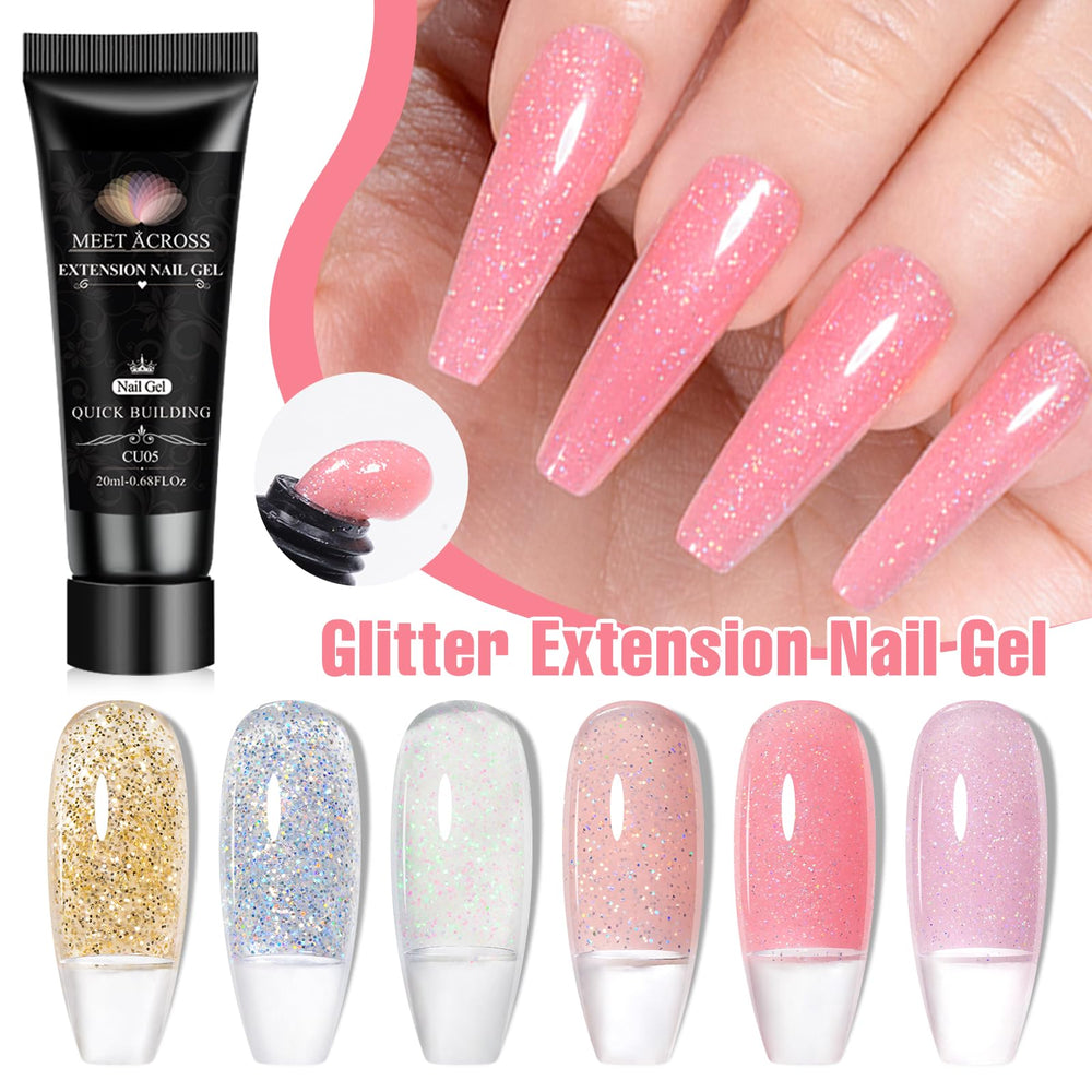MEET ACROSS Poly Gel Set packaging and case arranged neatly.