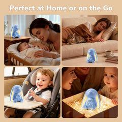 Mewaii 100-sound library including lullabies and nature sounds for soothing.