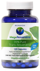 Mega Resveratrol bottle with 120 capsules, 250 mg each