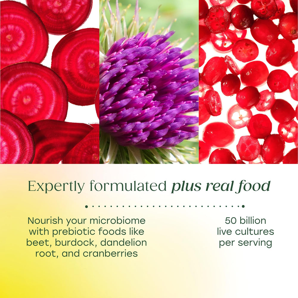 MegaFood MegaFlora Probiotics for Women cranberry detail highlighting natural flavor and ingredients.