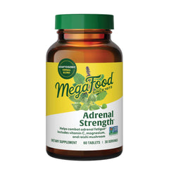 MegaFood Adrenal Strength bottle front shows the vegetarian formula for stress support.