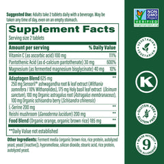 Close-up of MegaFood Adrenal Strength tablets highlighting the magnesium and ashwagandha blend.