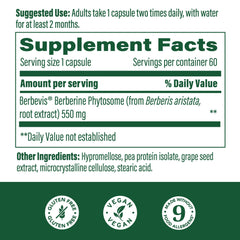 Product bottle showing 60 capsules of MegaFood Berberine Phytosome