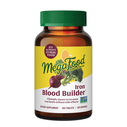 Front label of MegaFood Blood Builder bottle