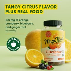 Serving suggestion: two gummies with citrus imagery
